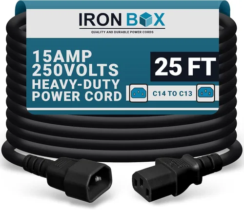 Miniatura 17 de IronBox Electric - Cable de Alimentación C14 a C13 de Servicio Pesado, 15A, 250V, Cable de Extensión para Computadora 14/3 AWG - Cables