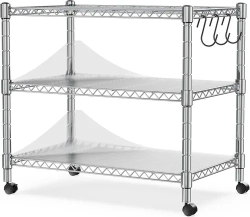 Miniatura 25 de Simple Deluxe Estante de almacenamiento ajustable resistente de 3 niveles con ruedas, 23.23 pulgadas de ancho x 13.39 pulgadas de profundidad x