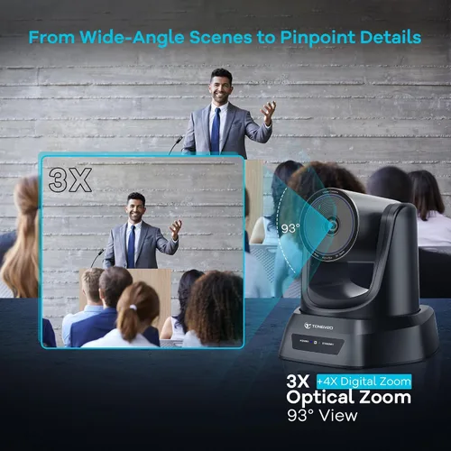 Miniatura 4 de TONGVEO Cámara PTZ de Zoom Óptico 3X HDMI USB 3.0 1080P 60fps 114-Grados de Ángulo Amplio para Videoconferencia, Reunión de Negocios, Transmisión