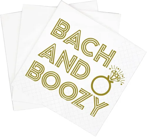 Miniatura 3 de SharkBliss Servilletas de despedida de soltera de Bach And Boozy, paquete de 100 servilletas de papel dorado para boda, ensayo, cena, despedida