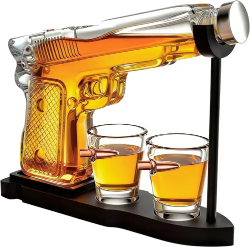 Juego de decantador de pistola de whisky + 2 vasos bala - Regalos de pistola de Navidad y cumpleaños para hombres que lo tienen todo, regalos de