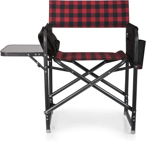 Miniatura 6 de Picnic TIME Silla de directores al aire libre con mesa auxiliar, silla de playa para adultos, silla de camping con mesa Patrón de cuadros de búfalo