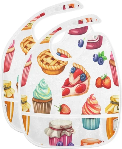 Miniatura 16 de MCHIVER Baberos de bebé para bebé niño y niña, delantal de alimentación impermeable, babero de algodón para comer alimentos, 2 paquetes