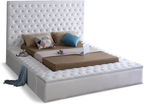 Miniatura 16 de Colección moderna Meridian Furniture Bliss, cama tapizada de terciopelo contemporánea con acolchado de botón profundo y compartimentos de Negro