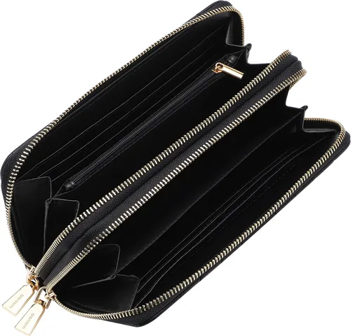 Miniatura 3 de Cartera de piel vegana con doble cremallera y correa de sujeción de mano, Chevron Bordado Negro