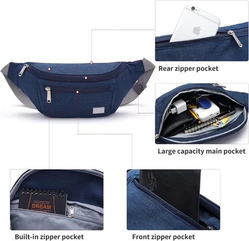 Miniatura 3 de TINYAT Riñonera grande de viaje ligera para hombres y mujeres con correa ajustable T206, Azul, Deportes