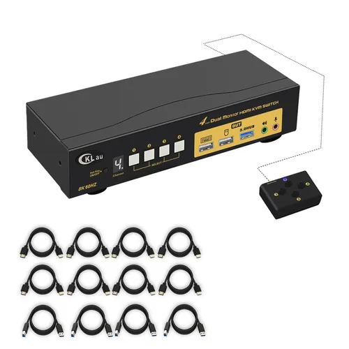 Miniatura 11 de Conmutador HDMI KVM de 2 puertos Triple Monitor 8K@60Hz, 4K @144Hz para 3 Monitores 2 Computadoras Compartir Teclado y Ratón Soporte Emulación EDID