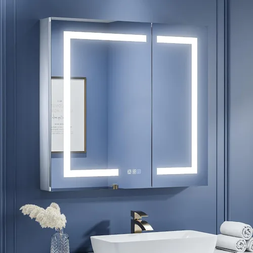 Miniatura 19 de ExBrite Botiquín de baño con iluminación LED con espejo, 24 x 30 pulgadas, empotrado o montaje en superficie, antivaho, atenuación continua, ajuste