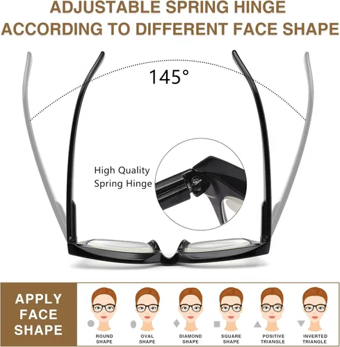 Miniatura 6 de Lentes de lectura cuadrados de estilo moderno con bisagra de resorte, bloqueo de luz azul para hombres y mujeres