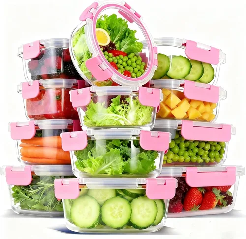 Miniatura 10 de Juego de 12 recipientes de vidrio para almacenamiento de alimentos con tapas de cierre a presión herméticas, recipientes de vidrio borosilicato Gris