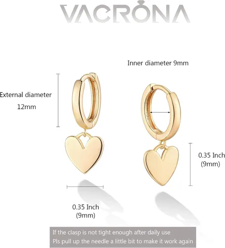 Miniatura 4 de VACRONA - Aretes tipo arracadas para mujer, chapados en oro de 14 quilates, diseño de aro de arracada
