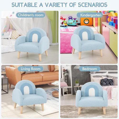 Miniatura 9 de INFANS Sofá para Niños, Sillón para Niños Pequeños con Marco de Madera Maciza Diseño Anti-Volcado Tela de Felpa, Silla Tapizada para Niños