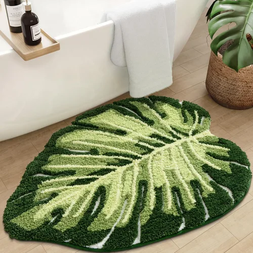 Miniatura 6 de DEXI Leaf - Alfombras de baño Monstera, 23.5 x 31.5 pulgadas, suaves, esponjosas y lindas con parte trasera antideslizante, alfombra de baño lavable