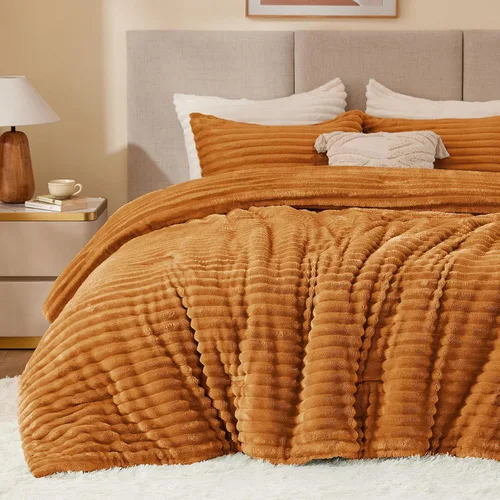 Miniatura 65 de BEDELITE - Juego de edredón de forro polar tamaño individual: ropa de cama supersuave y cálida en color beige, juego de cama de lujo esponjoso