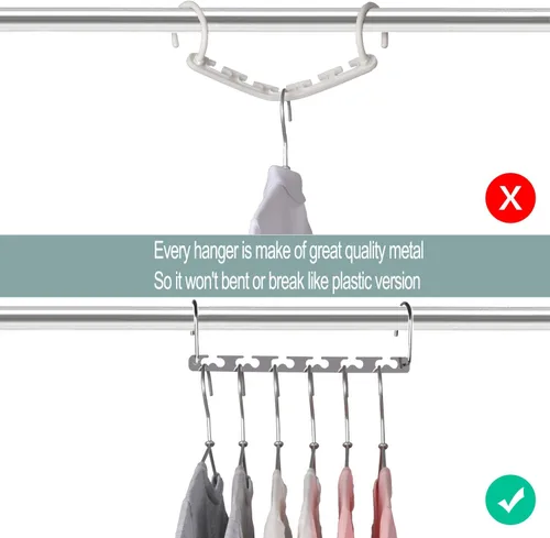 Miniatura 3 de Meetu - Perchas de ahorro de espacio multi funcionales para ropa de acero inoxidable, 6 x 2 ranuras para colgar en cascada, gancho actualizado