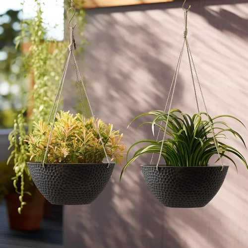 Miniatura 4 de LA JOLIE MUSE Macetas colgantes para plantas al aire libre, maceta colgante grande con agujeros de drenaje, macetas colgantes al aire libre, negro