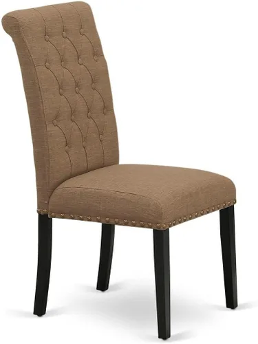 Miniatura 5 de East West Furniture BRP1T17 Bremond Parson - Juego de 2 sillas acolchadas de tela de lino color sable ligero con ribete de clavos, color negro