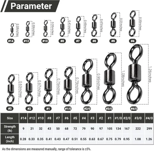 Miniatura 6 de AMSYPORTS - Conector giratorio de pesca de alta resistencia para agua salada, barril giratorio de agua dulce, balanceo resistente, cobre, negro