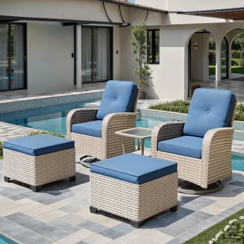 Miniatura 11 de Juego de muebles de patio de 3 piezas, sillas mecedoras giratorias para exteriores con mesa auxiliar de ratán, juegos de mimbre para patio