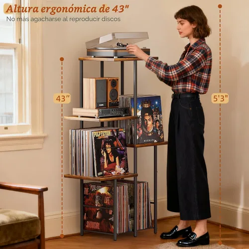 Miniatura 2 de Soporte para Tocadiscos, Soporte de Almacenamiento de Discos de Vinilo con Estante de Exhibición, Mesa de Soporte para Tocadiscos con Divisores