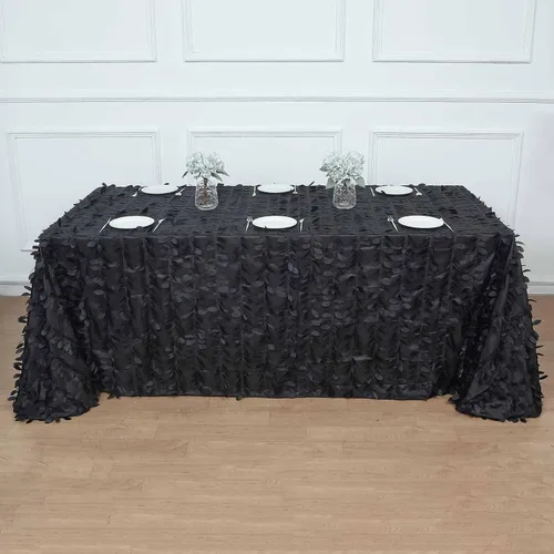 Miniatura 30 de TABLECLOTHSFACTORY - Mantel cuadrado de tela de tafetán de pétalos de hojas 3D de 54 pulgadas, color negro