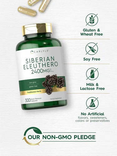Miniatura 4 de Carlyle Siberian Eleuthero 300 cápsulas Fórmula sin OMG y sin gluten Ginseng siberiano Suplemento de hierbas tradicionales