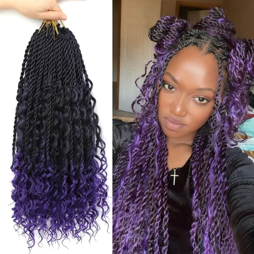 Miniatura 10 de Cabello senegalés de ganchillo con extremos rizados, 12 pulgadas, 8 paquetes de cabello bohemio de ganchillo con rizos de diosa, rizos de ganchillo