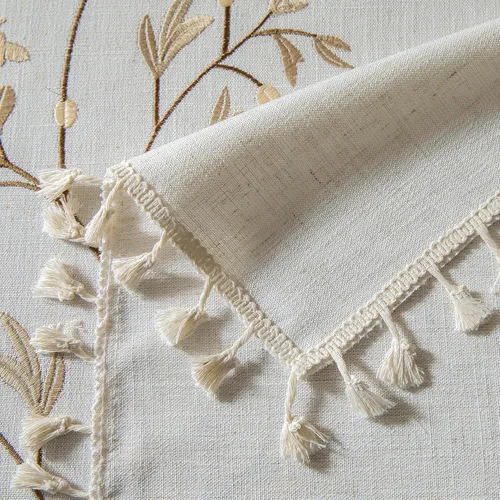 Miniatura 5 de Oubonun Mantel cuadrado de lino de algodón, resistente a las arrugas y al agua, lavable a máquina con borlas para cocina y comedor, 55 x 55