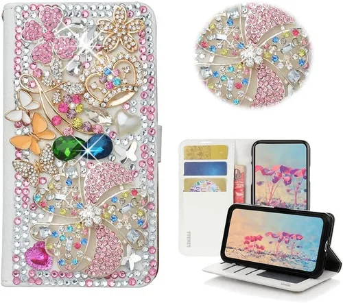 Miniatura 6 de Bling - Funda tipo cartera para teléfono compatible con Samsung Galaxy Z Fold 3 5G, elegante, hecha a mano, atrapasueños con colgante de perlas