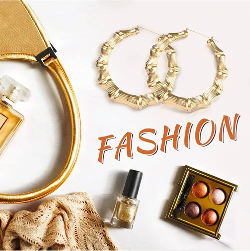 Miniatura 6 de Aretes de aro grandes de bambú para mujer, aretes de bambú de gran tamaño para uso diario, accesorios de rapero de los años 80 y 90