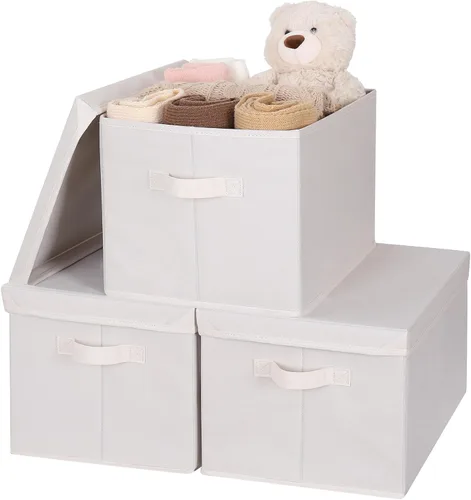 Miniatura 9 de WUIKE - Cajas de almacenamiento plegables con tapas, cajas de almacenamiento con asas, organizador para estante de armario, cestas de almacenamiento