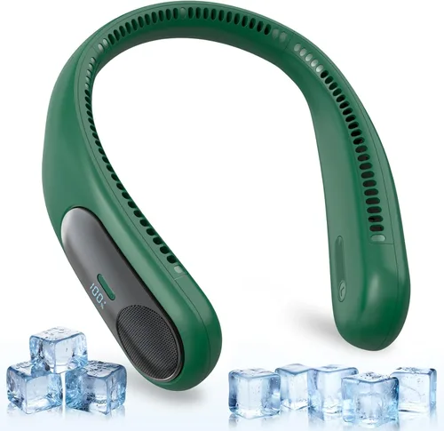 Miniatura 10 de Ventilador de cuello portátil, ventilador personal sin aspas, pantalla LED, 4 velocidades, recargable por USB de 6000 mAh, viento de enfriamiento