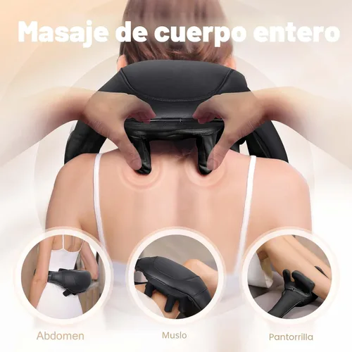 Miniatura 6 de MASGRE Masajeador Shiatsu de espalda y cuello, masajeador de hombros inalámbrico con calor, almohada eléctrica de masaje de tejido profundo 3D