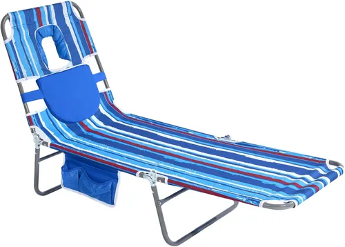 Miniatura 15 de SUNNYFEEL - Silla de bronceado plana con agujero boca abajo y ranuras para los brazos, silla de playa para tomar el sol, silla plegable de 5