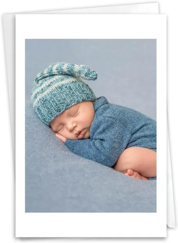 The Best Card Company, Blissful Little Ones - Tarjeta de felicitación para bebé con sobre (4.63 x 6.75 pulgadas), color azul, para niño recién
