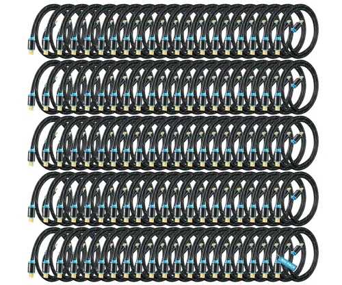 Cable HDMI 4K Ultra HD de 1 pie (paquete de 100) Cable HDMI 2.0 trenzado de nailon, alta velocidad 18Gbps 4K60Hz HDR, 3D, 2160p, 1080p, HDCP 2.2,