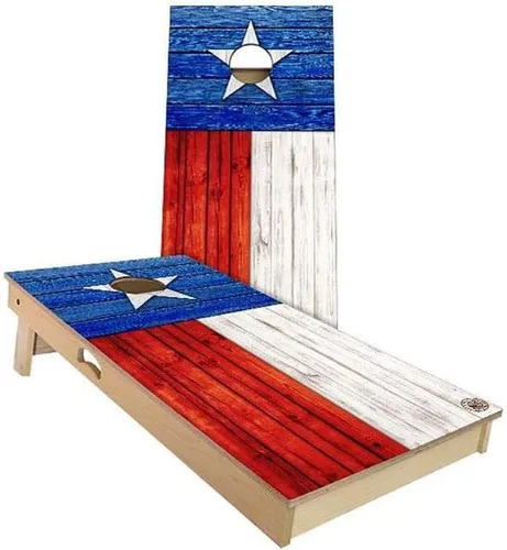 Slick Woody's Professional-Grade Cornhole Boards - 4'x2' Solid Wood Regulation Flag Bean Bag Toss Game with 8 Resin Filled Bags Texas