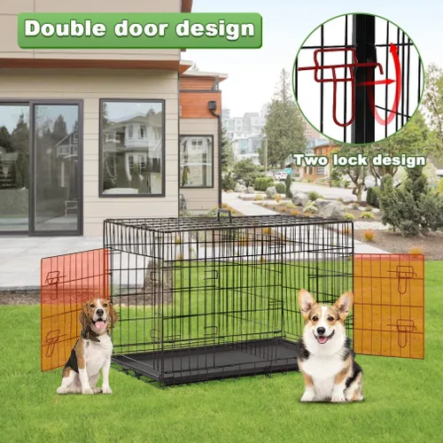 Miniatura 5 de BestPet Jaula para perros 36 pulgadas Negro Perrera de metal plegable con puertas dobles, pestillos seguros de perno deslizante, bandeja a