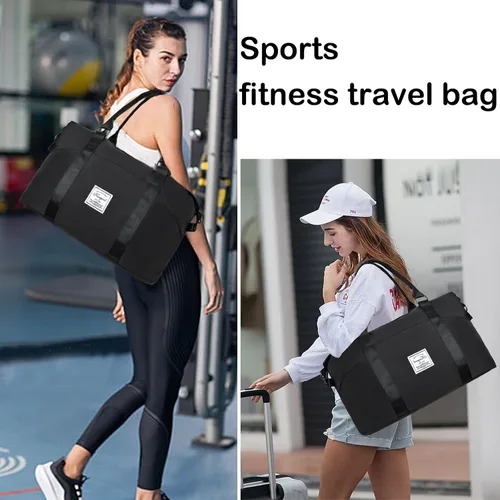 Miniatura 15 de Bolsa de gimnasio con bolsillo húmedo, bolsa de viaje plegable para mujer, bolsa de viaje impermeable para viajes, gimnasio, yoga