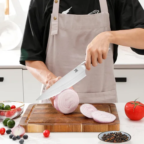 Miniatura 6 de MSY BIGSUNNY - Juego de 9 piezas de cuchillos de cocina con bloque, juego de cuchillos de acero alemán con picador de huesos, mango de madera