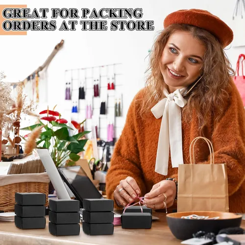 Miniatura 6 de Yinkin 200 piezas de cajas de regalo pequeñas de papel kraft a granel de 5,5 cm x 5,5 cm x 2,5 cm, cajas de cartón con tapa para adornos, aretes