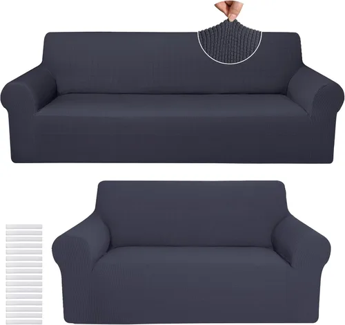 Miniatura 18 de Peryiter Juego de 2 fundas para sofá de dos plazas Fundas para muebles para sala de estar para sofá, sillón, ajuste elástico, a prueba de arrugas