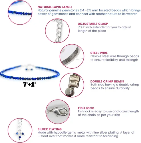 Miniatura 74 de Gempires - Pulseras de cuentas de piedras preciosas hechas a mano, ligeras, de cristal, para uso diario, hipoalergénicas, de 8 pulgadas, chapadas