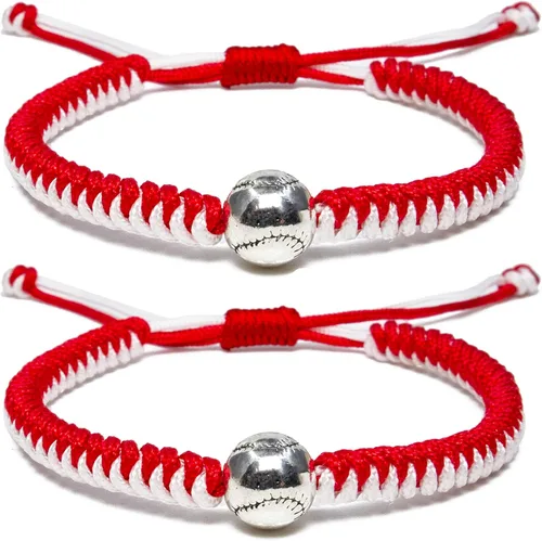 Miniatura 8 de Pulseras trenzadas hechas a mano, regalos de béisbol para niños, pulseras ajustables con cuentas de béisbol, pulseras de béisbol inspiradoras