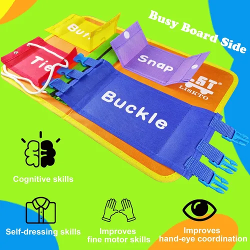 Miniatura 3 de Montessori Toys Busy Board Shoe Tie Practice for Kids: regalo para niños pequeños que aprenden a atar, hebilla, encaje, cremallera, etc. Conduce a