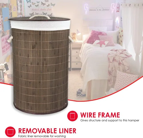 Miniatura 5 de Home Basics Cesta plegable de bambú para lavandería (redonda, marrón)