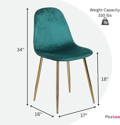 Miniatura 2 de Juego de 4 sillas de comedor de terciopelo, modernas sillas de cocina verde esmeralda con patas cromadas doradas, cómodas y elegantes sillas