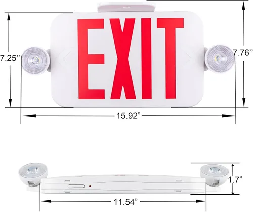 Miniatura 8 de LIT-PaTH Letrero LED de salida combinado con 2 luces de cabeza ajustables y cara doble, baterías de respaldo, iluminación de salida de emergencia