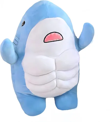 Animal de peluche de tiburón muscular, lindo juguete de peluche 3D de tiburón muscular, regalos para niños, 13.8 pulgadas (azul)