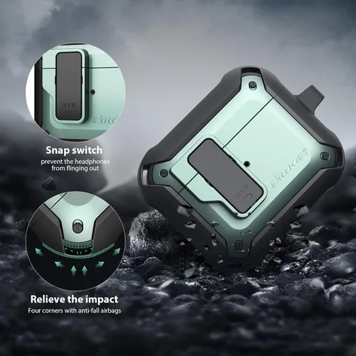 Miniatura 3 de Nillkin Funda para Airpods 3 con bloqueo magnético seguro, funda protectora para Airpods 3 con llavero de metal, cuerpo completo a prueba de golpes